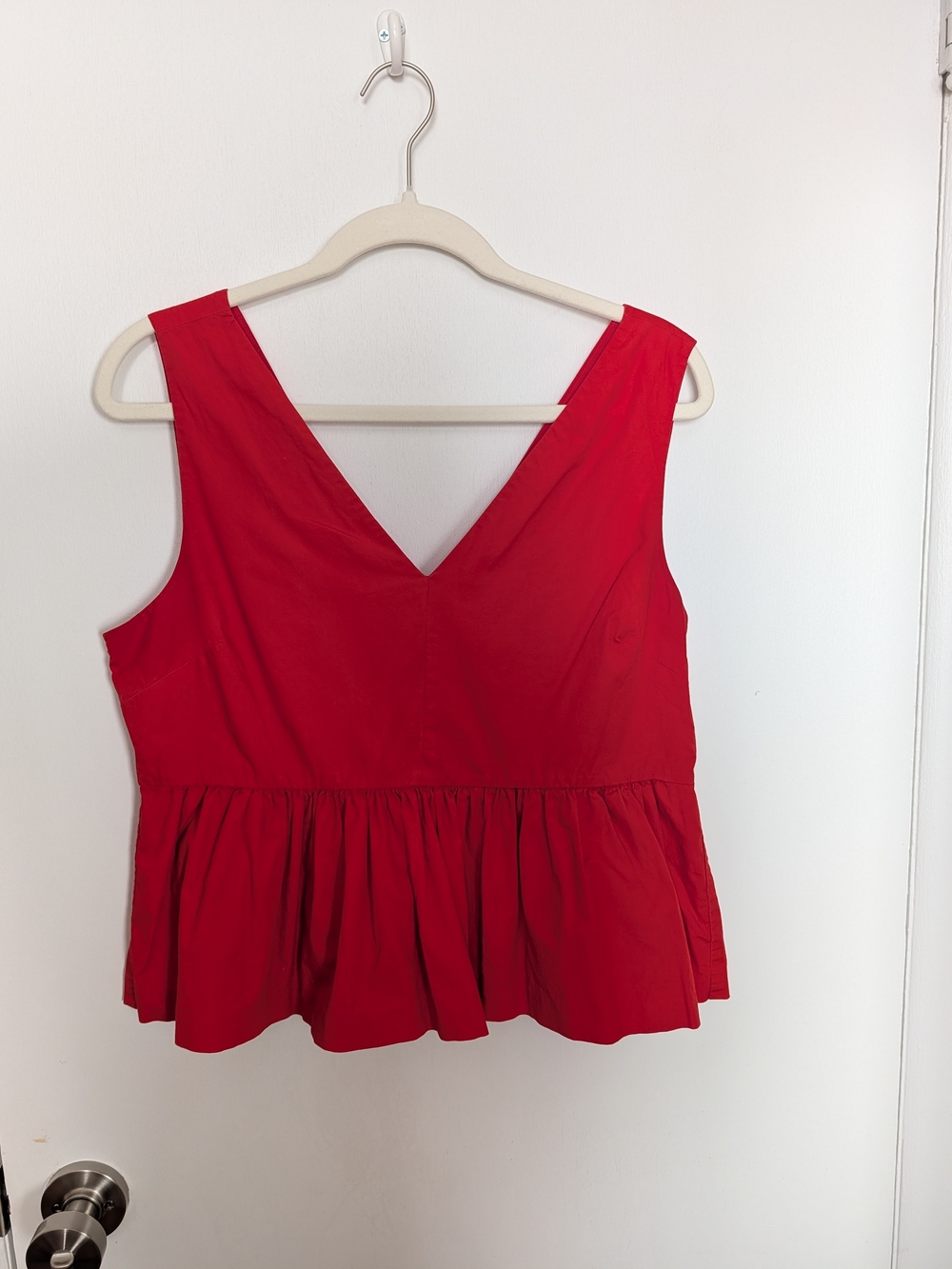 Red J Crew V-Neck Peplum Tank Top